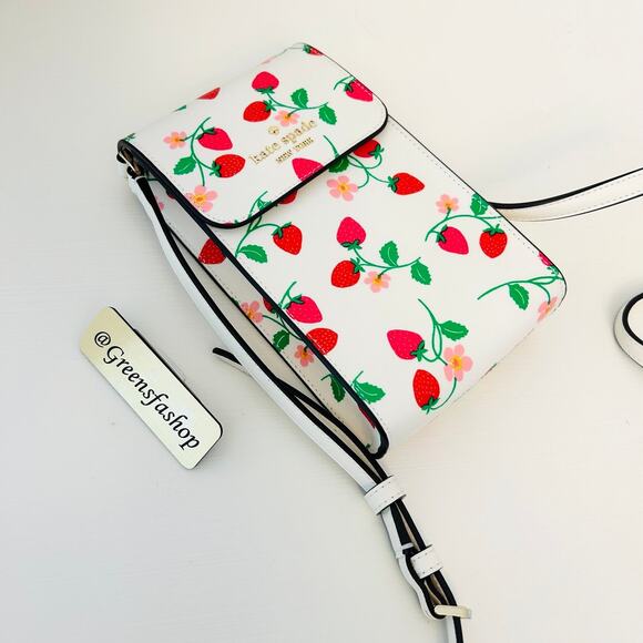 Kate Spade Purse Strawberry Vine North South Phone Crossbody - Picture 6 of 10